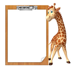 Wall Mural - cute Giraffe cartoon character with exam pad