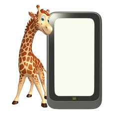 Canvas Print - cute Giraffe cartoon character with mobile