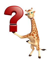 Canvas Print - fun Giraffe cartoon character  with question sign