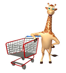 Poster - fun Giraffe cartoon character  with trolly