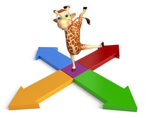 Poster - Giraffe cartoon character   with arrow