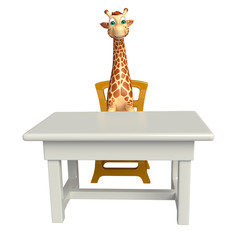 Sticker - Giraffe cartoon character with table and chair