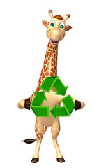 Sticker - Giraffe cartoon character with recycle