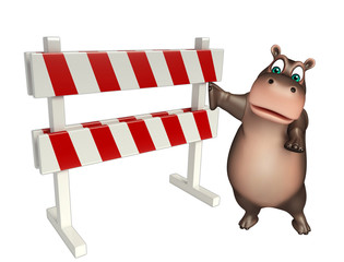 Poster - fun Hippo cartoon character with baracade