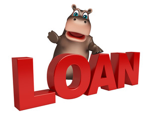 Poster - fun Hippo cartoon character with loan sign