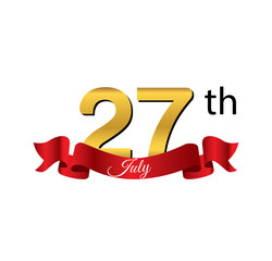 27 july golden calendar with red ribbon