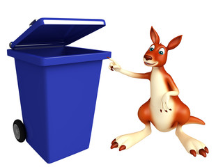 Sticker - cute Kangaroo cartoon character  with dustbin