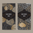 Two labels for white and black truffle sauce on lace