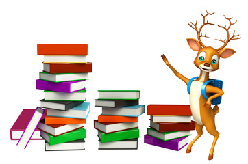 Poster - cute Deer cartoon character with book stack and school bag