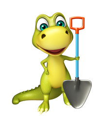 Poster - fun Dinosaur cartoon character with digging shovel