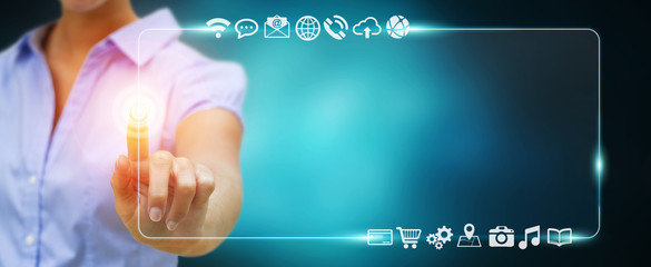 Wall Mural - Businesswoman using tactile interface web address bar to surf on