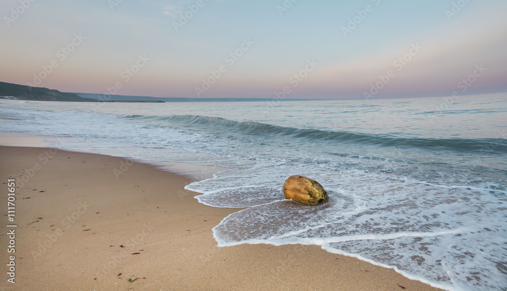 Twilight at the Black Sea on the Golden Sands beach, Bulgaria - obrazy, fototapety, plakaty 