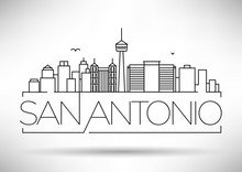 Minimal San Antonio City Linear Skyline With Typographic Design