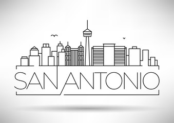 Minimal San Antonio City Linear Skyline with Typographic Design