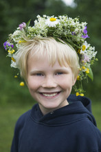 Portrait Of A Boy Wearing Wreath, Sweden.