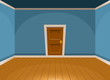 Cartoon flat empty room with a door in blue style. Vector illustration