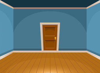 cartoon flat empty room with a door in blue style. vector illustration