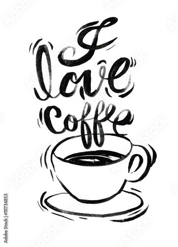 Fotomural Me encanta el café, el cepillo de la caligrafía moderna
