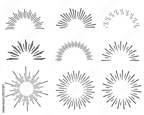 Fotomural hand drawn sunbursts and frame, vector illustration, graphic design, sunburst se