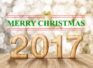 Merry Christmas 2017 word in perspective room with gold blur spa