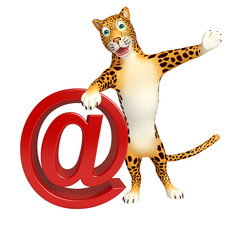 Poster - cute Leopard cartoon character with at the rate sign