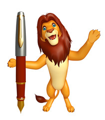 Poster - fun Lion cartoon character with pen