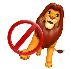 Poster - Lion cartoon character with stop sign