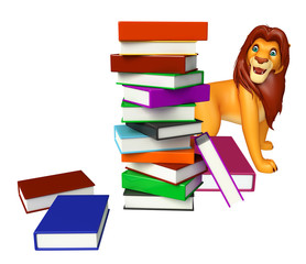 Wall Mural - cute Lion cartoon character with book