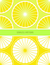 A Set Of Two Stylized Lemon Slices Seamless Tiles Patterns In Yellow And Green Shades