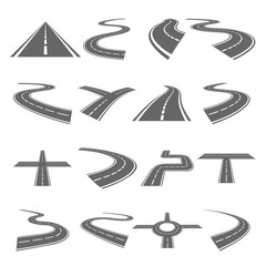 Sticker - Curved roads vector set. Asphalt road or way and curve road highway for transportation illustration