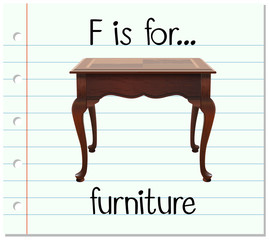 Flashcard letter F is for furniture