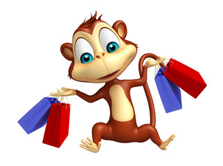 Canvas Print - fun Monkey cartoon character  with shopping bag