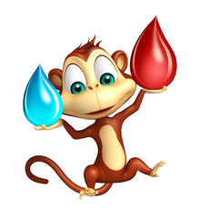 Sticker - fun Monkey cartoon character with  blood drop and water drop