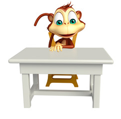 Canvas Print - fun Monkey cartoon character with table and chair