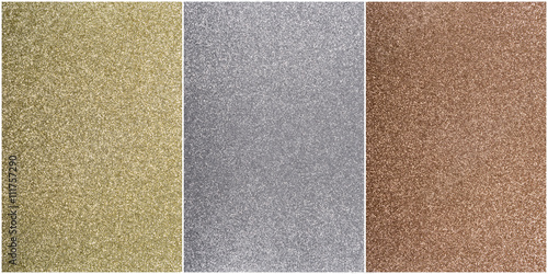 Fotografie, Obraz Bronze, silver, and gold background in textured sparkle with thin white outline