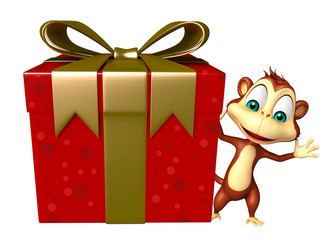 Sticker - Monkey cartoon character with giftbox