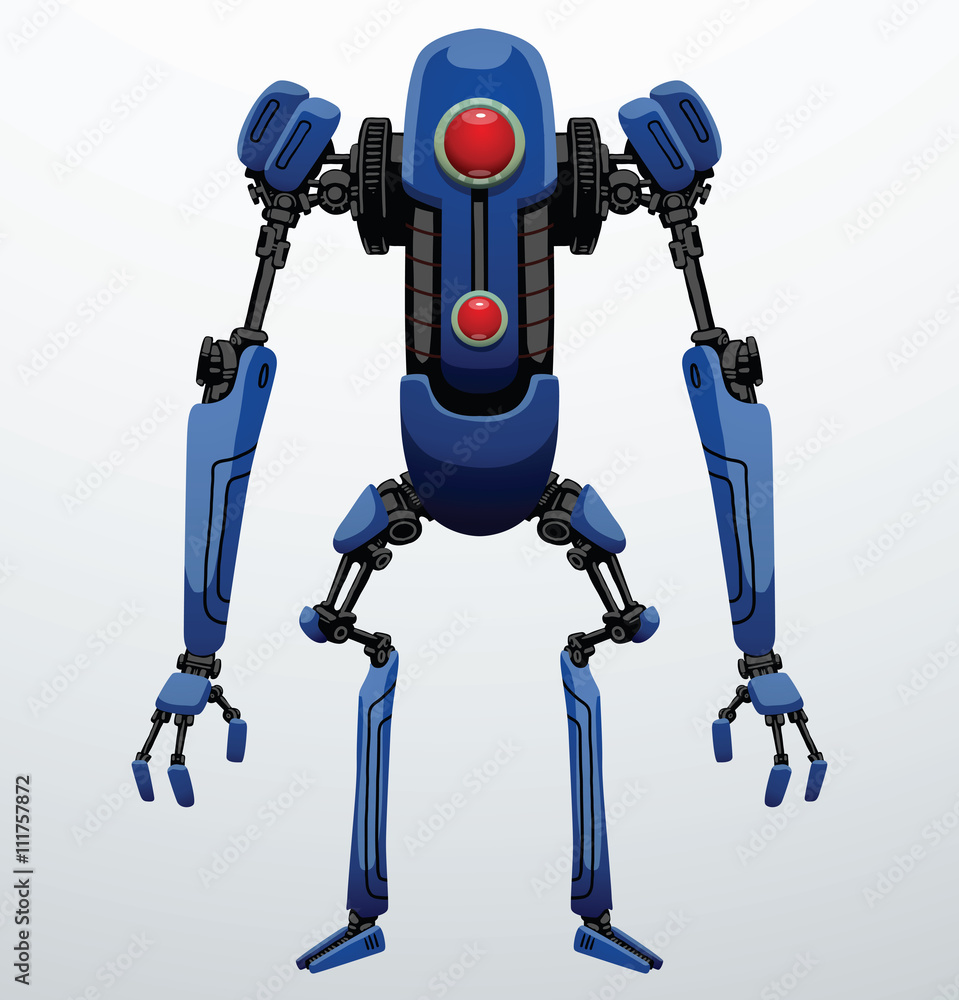 Vector image of funny thin blue robot with two arms and legs, with a ...
