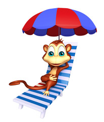 Sticker - cute Monkey cartoon character with beach chair