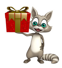 Sticker - Raccoon cartoon character with giftbox