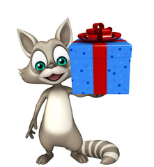 Poster - Raccoon cartoon character with giftbox