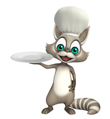 Poster - fun Raccoon cartoon character with chef hat  and dinner plate