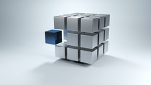 3D Cube With Sections In Gray And One In Blue