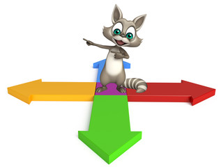 Poster - Raccoon cartoon character with arrow