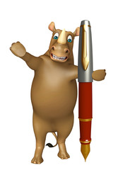 Poster - fun Rhino cartoon character with pen