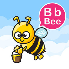 Wall Mural - B Bee cartoon color and alphabet for children to learning vector