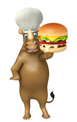 Sticker - cute Rhino cartoon character with burger  and chef hat