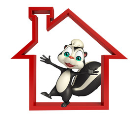 Sticker - fun Skunk cartoon character with home sign