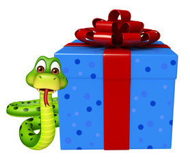 Poster - Snake cartoon character with giftbox