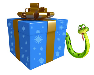 Poster - Snake cartoon character with giftbox