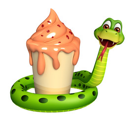 Poster - cute Snake cartoon character with ice-cream